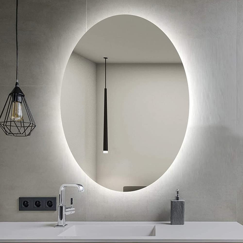 Specchio Ovale con luci 50x70 cm Specchio da Bagno a LED Specchio da Trucco retroilluminato Illuminato da Parete Specchio da Trucco 60x80 cm IP44 Impermeabile (Color : White Light, Size : 60