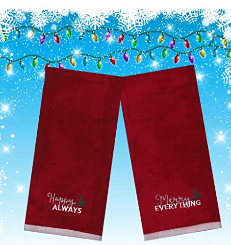 St Nicholas Square Christmas Towels, Bath Hand Towel Set Of 2, Red, White Silver Embroidered Stitching, 16 X 25 Inches Bathroom Decorating For Winter And Holidays, Red, White, Silver, Green #TOP2