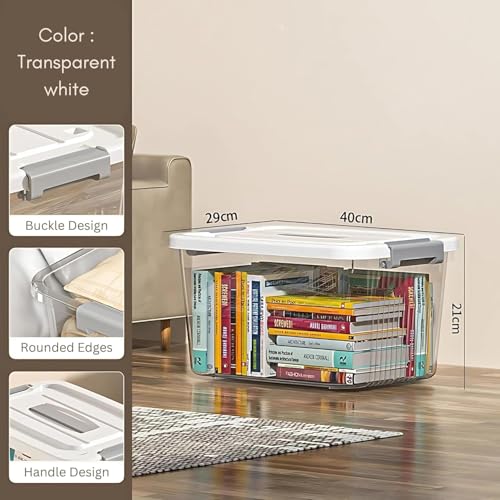 Image of Ash & Roh Heavy Duty Plastic Storage Bins with Locking Lids - Clear, Stackable Containers for Bedroom or Closet Organization (pack of 3, Large 29cm X 40cm X 21cm)