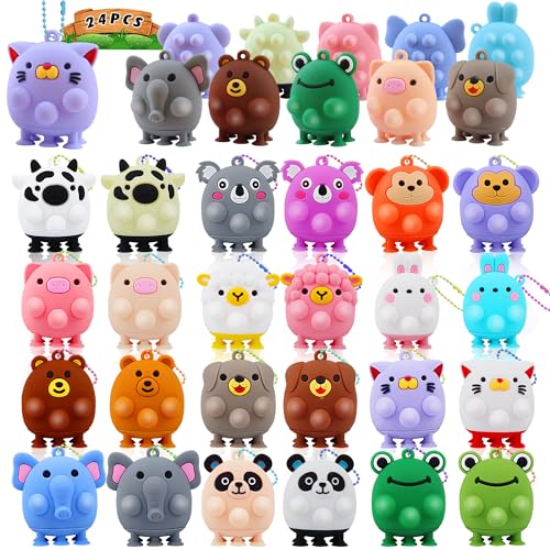 ChildFun 24 PCS Party Favors for Kids,3D Animal Pop Toys,Goodie Bags Stuffers for Kids,Pinata Stuffers Carnival Prizes,Fidget Toys Bulk,Prize Treasure Box Toys for Classroom,Suction Toys for Toddlers