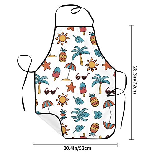 Bib Apron Summer Pineapple Tropical Ice Cream,Cooking Kitchen Adjustable Aprons Bib Apron For Restaurant Baking Crafting Gardening Bbq Grill #TOP5