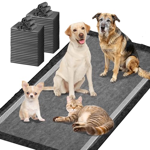 Image of Gimars XXL 28 inchx44 inch 6-Layer Ultra Absorbent Pee Pads for Dogs, Leak-Proof Odor-Control Puppy Training Pads, Quick Dry Black Pet Pads 30 Counts Charcoal