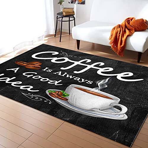 Alfombras De Area Café Rural Vintage Texto Blanco Taza Negro Lavable Alfombra Atrapar Suciedad,Suave Felpudo Entrada para Entrada Decorativa Dormitorio 120X160Cm
