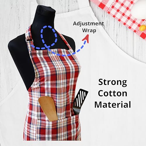 Image of Kitchen Apron for Women & Men | 100% Cotton | Cooking Apron with Big utility Pocket | Adjustable neck strap | Free Size | Kitchen Utensils Accessory