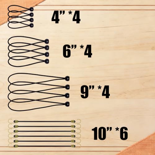 Image of Bungee Cords with Hooks, Heavy Duty Assorted Set, 32PCS - 18 inch, 24 inch, 32 inch, 40 inch Bungee Cords, Mini & Ball Bungees for Tarp, Tent, Truck, Outdoor. UV Resistant