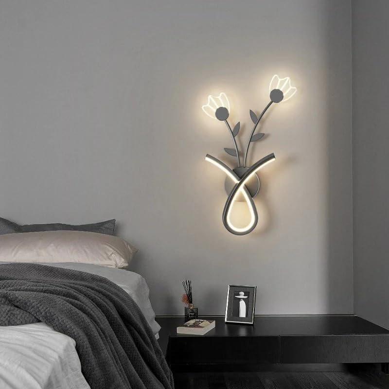 Image of Black Flower Pot Wall Lamp Sconce Fixture for Living Room, Bedroom, and Bedside Decor (Warm White, Cool White, Natural White)