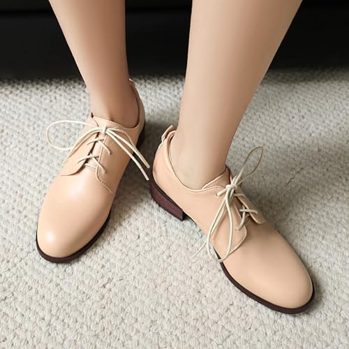 Gicoiz Brogue Oxford Derby Women Round Toe Lace Up Work Pumps4