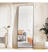 Koonmi Miroir Pleine Longueur Porte 41x127cm - Cadre Aluminium, Crochets Réglables, Suspension Murale Ou Porte (Noir/Doré)