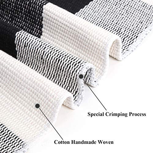 Kimode Buffalo Plaid Outdoor Rug Runner Doormat 24'' X 51", Black/White Cotton Woven Checkered Farmhouse Porch Outdoor Rugs, Washable Indoor Door Mat For Front Layered Kitchen Bathroom Laundry Room #TOP2