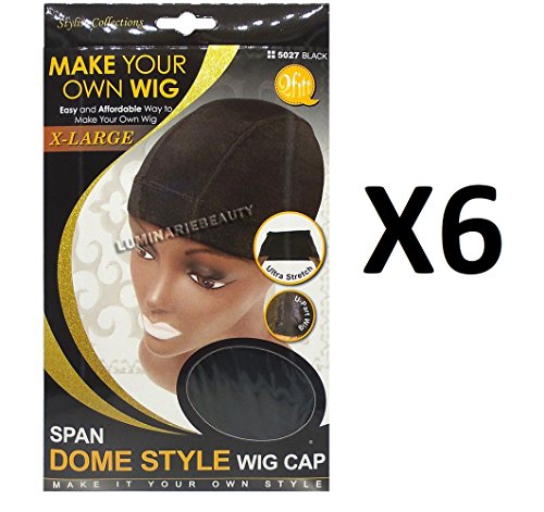 [ VALUE PACK OF 6 ] MM QFITT EXTRA LARGE SPANDEX DOME CAP BLACK #5027