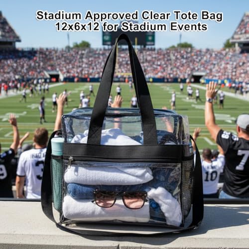 Image of Clear Bag 12x6x12 Stadium Approved Clear Tote Bag with Zipper Closure Crossbody Shoulder Bag with Adjustable Strap