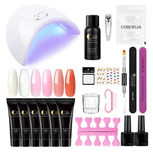 Saint-Acior 6PC Poly UV Gel Construcción Uñas Rápida Poly Extention Gel Kit Gel 36W UV/LED Lámpara Secador de Uñas Cleanser Plus Top Coat Base Coat Kit