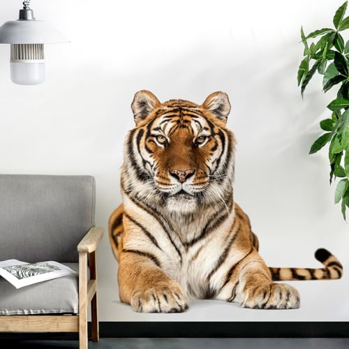 RAINBOW WSK Lifelike Tiger Wall Decals 3D Jungle Wild Animal Wall Sticker Removable Wall Decor for Bedroom Living Room Club Party MS4095-ZC