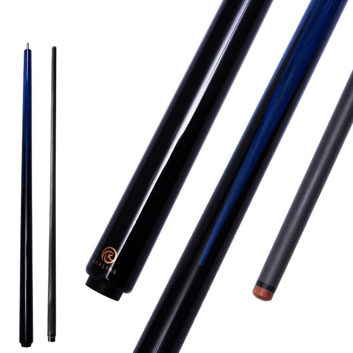 KHEALING - Stecca da biliardo in fibra di carbonio, 147,3 cm, diametro testa 12,9 mm, costruzione 1/2, connettore a 3 denti, con gambo posteriore in legno tecnologico, per palle 8 e 9