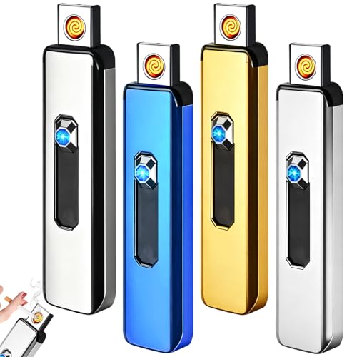 Lot de 4 briquets tempête électroniques rechargeables par USB - Double face - Coupe-vent - Sans flamme - Sans gaz