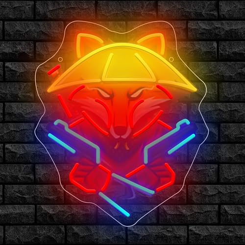Image of Fox with Gun Neon Sign For Wall Decor, Colorful UV Printed Neon Light with Retro Design, LED Artwork for Bar, Bedroom, Game Room, Party Decoration Holiday Birthday Gifts