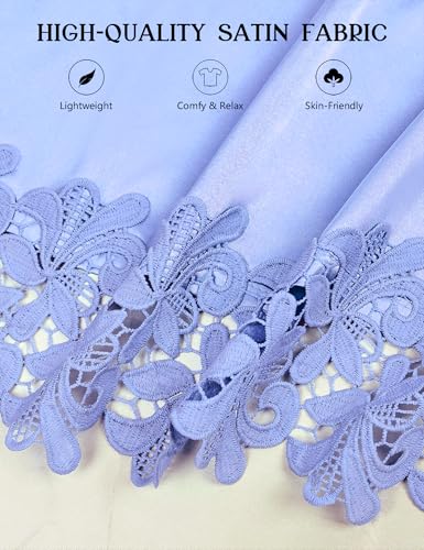 Image of EPLAZA Bride Robe for Wedding Day Set Bridal Robe Lace Trim Silky Embroidery Satin Kimono for Bridal Party