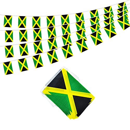 50 Feet Jamaica Banner Flag String, Jamaican Mini Flag Small Banner, for Party, Shops and Bars Decorations, Outdoor Decorations, 38 Flags