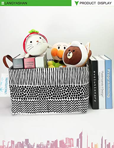 Image of Rectangular Storage Basket Collapse Canvas Fabric Cartoon Storage Bin with Handles for Organizing Home /Kitchen /Kids Toy /Office /Closet /Shelf Baskets (Rec Black line)