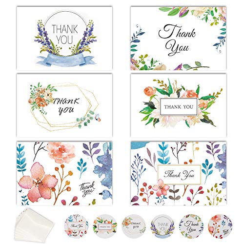 Bebila Floral Thank You Cards Wedding Thank You Cards for Bridal Shower Assorted Cards Thank You Note Cards, Baby Shower, Graduation,Thank You Notes 36 Blank Inside with Envelopes stickers