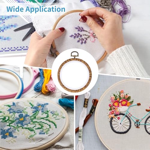Image of Round Embroidery Hoops Frame 15 PCS - 4 Inches Embroidery Frames, Circle Rubber Hoops Rings, Embroidery Cross Stitch Frame Kits for Craft Sewing DIY Hanging Gifts
