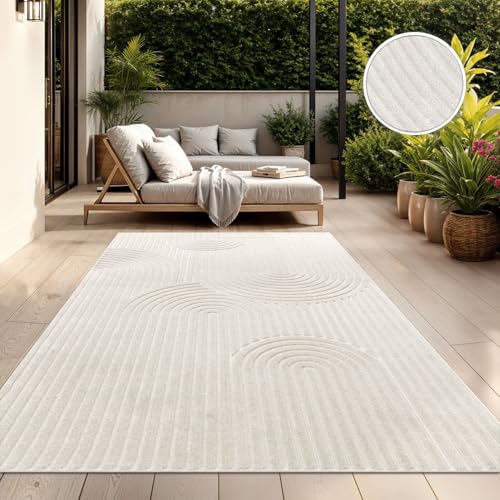 Tapis d'intérieur résistant intempéries crème géométrique pour balcon - 3