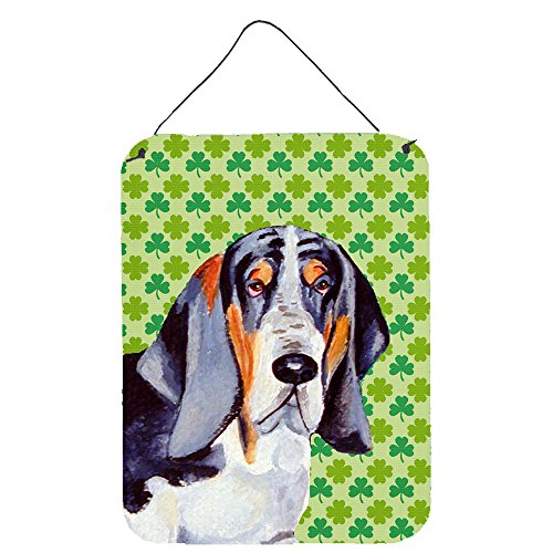 Caroline's Treasures LH9192DS1216 Basset Hound St. Patrick's Day Shamrock Portrait Wall or Door Hanging Prints Aluminum Metal Sign Kitchen Wall Bar Bathroom Plaque Home Decor Front Door Plaque, 12x16,