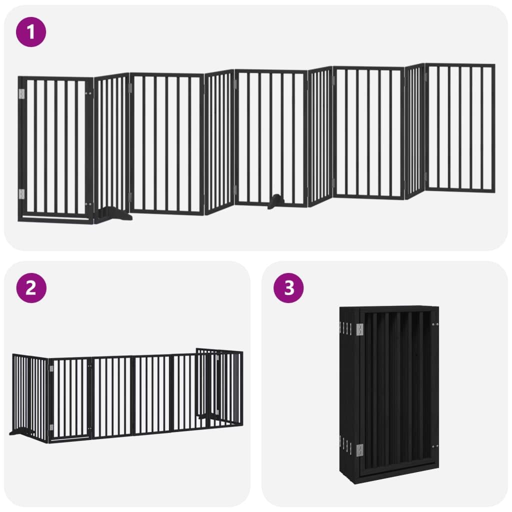 Homgoday Puerta para Perros Plegable 9 Paneles Madera álamo Negra 450 cm Barrera para Perros Plegable Valla para Mascotas Pequeña Barrera de Seguridad para Escalera Pasillo