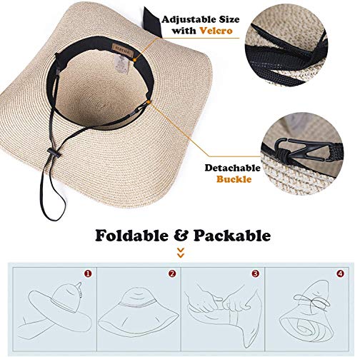 Chapéu de palha feminino de aba larga UPF 50 Chapéu de verão dobrável e flexível Chapéus de praia pa