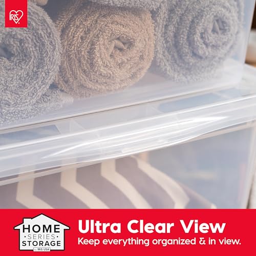 Image of IRIS USA 6-Pack Storage Bins with Lids, 58 Quart, Clear Stackable Containers Box Organize Shoes Closet Shelves Clothes Blankets Towels - BPA-Free Plastic