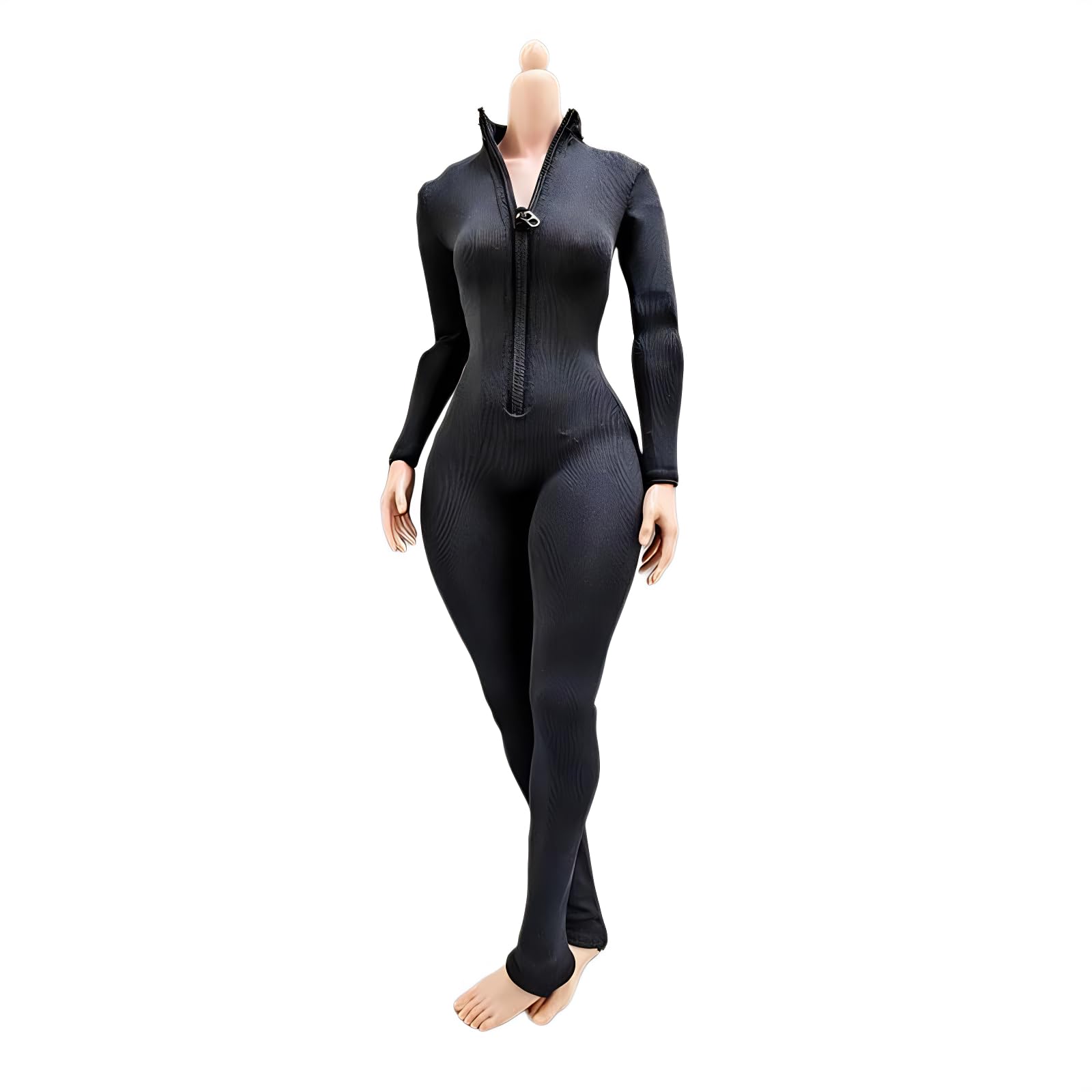 1/6 Scale Female Clothes,Female Tight Stretch Bodysuit Zipper Jumpsuit Clothing for 12inch PH TBL JO Seamless Action Figure Body (Black)
