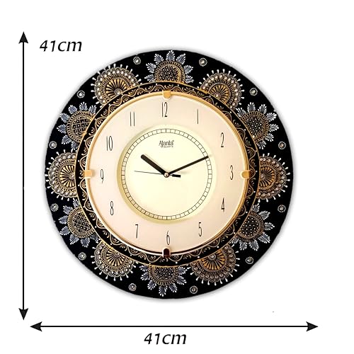 Image of Ajanta 41 CM MDF Wooden Wall Clock with Printed Ethnic Design, Tic TOC Movement for Home Living Room Office