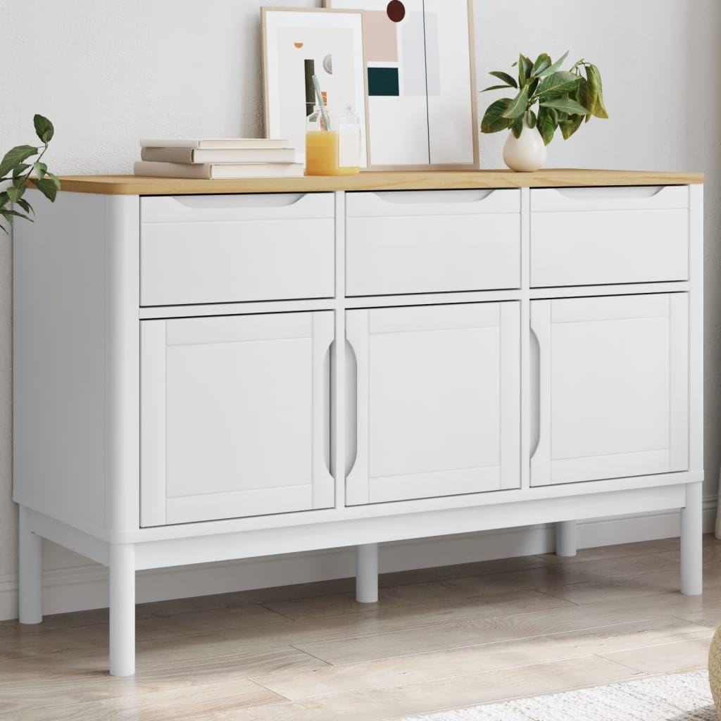 Credenza Floro bianca, 114 x 43 x 74 cm, in legno massello di pino