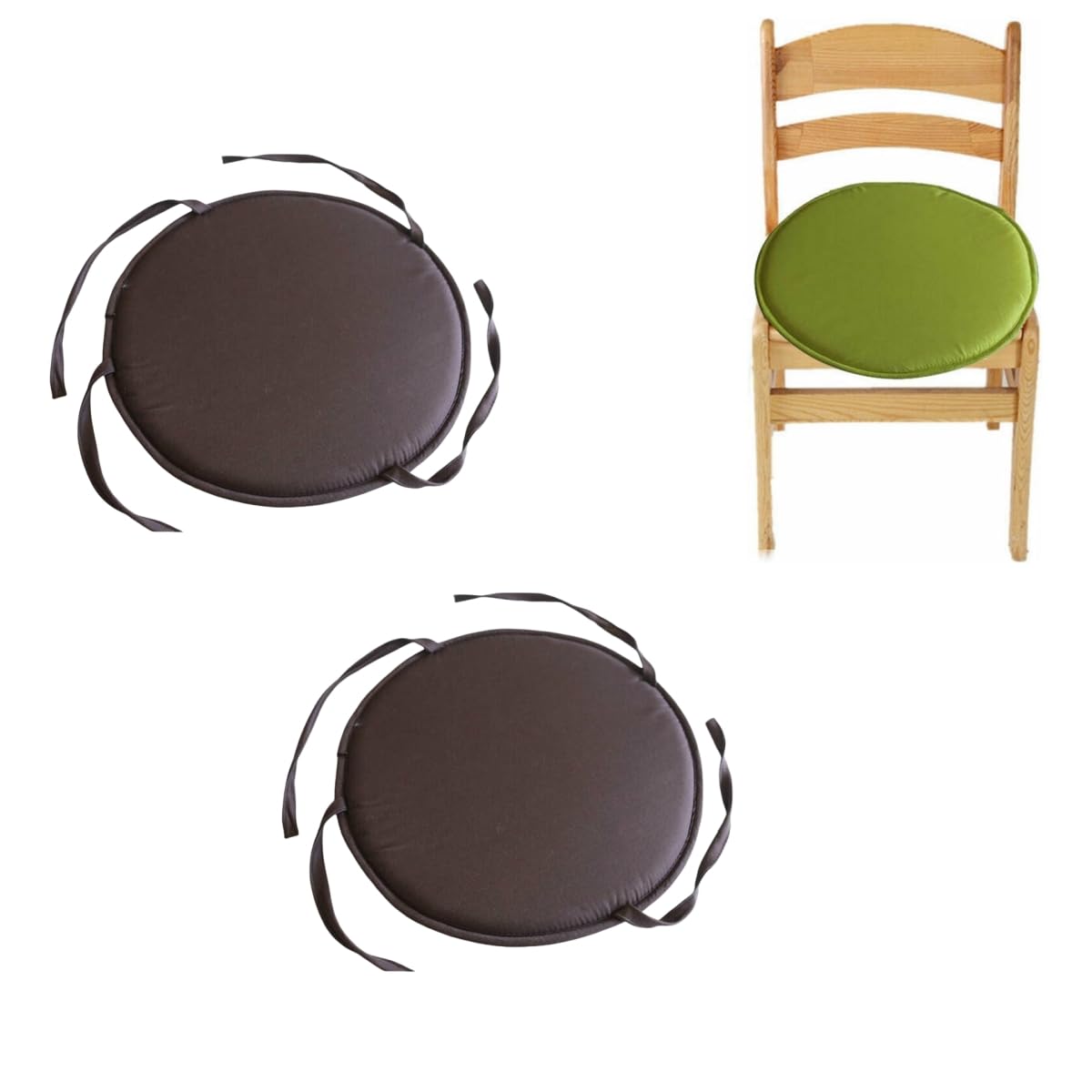 cushion 15 Inch Round Bar Stool Cushions with Ties - Breathable Round Sponge Chair Seat Pads with Anti-Slip Mat Chair Cover for Office School Restaurant Kitchen Dining Room (Brown, 2 Pack)