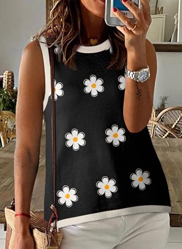 Image of Dokotoo Womens Summer Tops 2026 Casual Striped Color Block High Neck Tank Top Loose Knit High Low Sleeveless Shirts Blouses