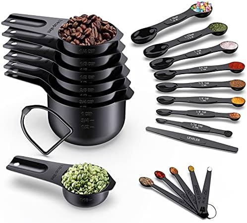 Wildone 21 Piece Black Measuring Cups & Spoons, Includes 7 Stainless Steel Measuring Cups, 8 Double Sided Measuring Spoons, 1 Leveler & 5 Mini Spoons - Thumbnail 4