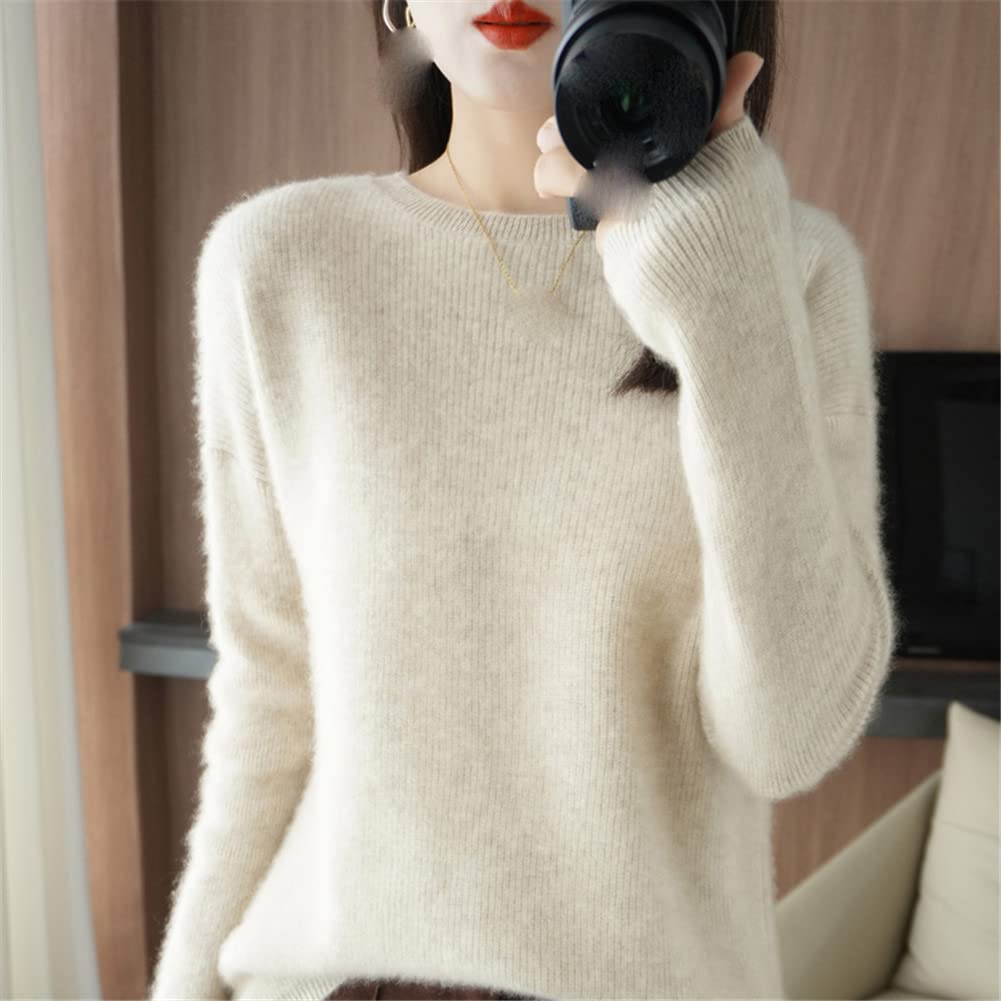 Youllyuu 100% Kaschmir Pullover Damen O-Neck Pullover Sweater Dicker Strickpullover Tops