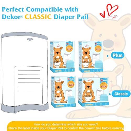 Image of 10 Pack Diaper Pail Refill Bags Compatible with Dekor Classic Diaper Pail, 40% Extra Length Refills Holds up to 6400 Diapers, Thickened Multi-layer Odor Control Diaper Bags (Baby Scent)