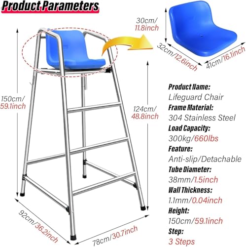 Silla de salvavidas para piscina de acero inoxidable 150 cm miniatura 2
