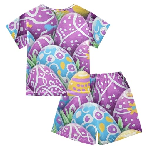 Summer Pajama Set Easter Eggs Pattern, Short Sleeve Sleepwear Nightwear2