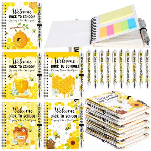 Blocs de notas A6 con bolígrafo y posit de abejas Wiooffen pack de 10