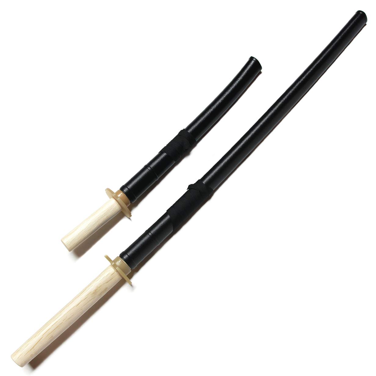 E-BOGU Wooden Katanas with Scabbards and Handguard Tsubas (Long and Short Set White Oak)