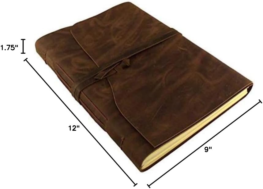 Large Rustic Genuine Leather Photo Album - Scrapbook Style Pages, Gift Box Included - Holds 200 4x6 or 5x7 Photos