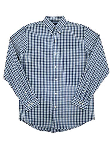 Mens Blue & White Plaid Hamilton Poplin Long Sleeve Button-Down Shirt L