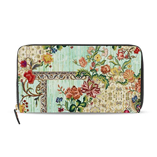 Preisvergleich Produktbild GIGIJY Geldbörse, Ethno-Stil, Paisley-Blumenmuster, mehrere Kreditkartenfächer, Tasche für Frauen, Leder, mit Reißverschluss