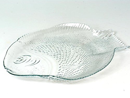 Pasabahce Premium Large Glass Serving Platter, Unique Design Food Tray, Great for Fruit, Cheese, Cake, Salad, Meals, Fish Shape Textured
