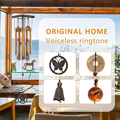 Image of Chinese Traditional Retro 8 Tubes 5 Bells Bronze Yard Garden Outdoor Living Wind Chimes 60cm