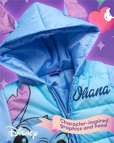 Disney Lilo & Stitch Girls Puffer Jacket - Quilted Zip Up Ski Winter Jacket with Hood - Cute Graphic Jackets for Toddlers3