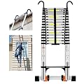 Wolec Telescoping Ladder, 20.3FT Aluminum Portable Extension Ladder w/Hooks, Stabilizers& Wheels, 330lbs Capacity, Collapsible Design, Outdoor & RV Friendly, Aluminum, Sturdy & Reliable, Silver