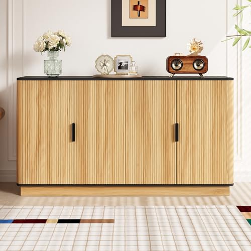 Cómoda acanalada de diseño exclusivo con 4 puertas efecto madera 2